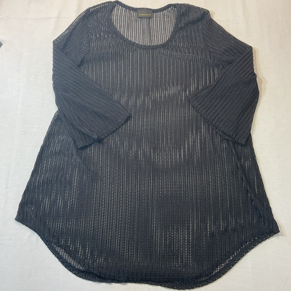 Jordan Taylor Semi-Sheer Knitted Black Swimsuit Pullover Cover‎ Up OS Blouse